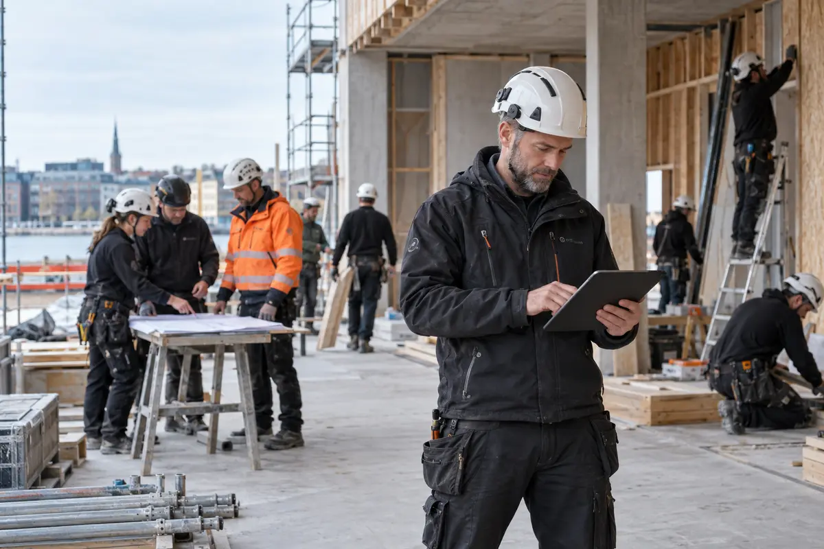 Projektleder koordinerer håndværkere på tværs af byggeprojekter