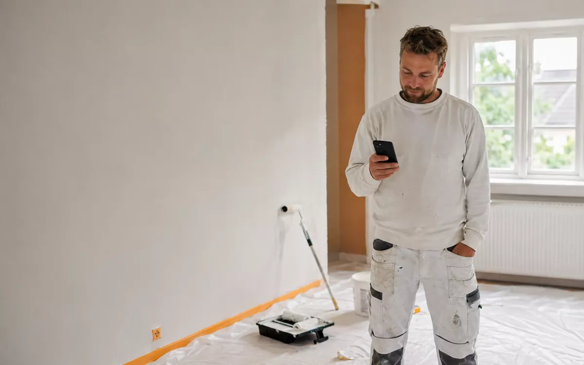 Maler bruger SimplySag til sagsstyring på en maleropgave